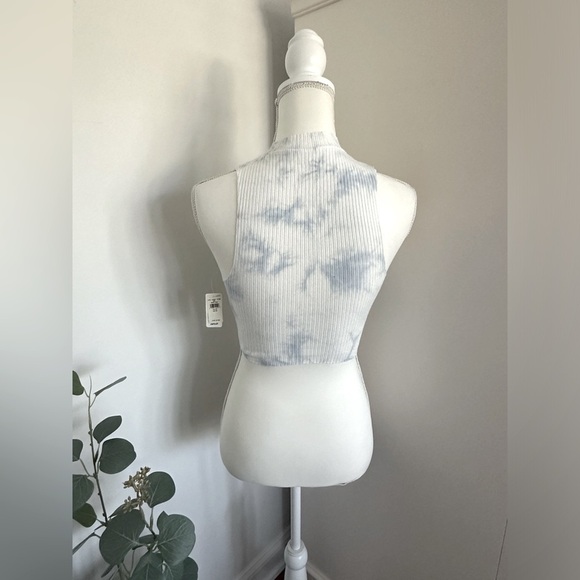 Aerie Blue and White Tie Dye Ribbed Sleeveless Crop Top Size XS - Picture 3 of 12